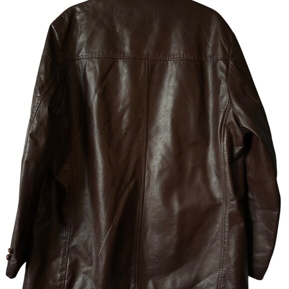 Vintage Brown Leather Coat Felt Lined Pockets Button Closure Mid-Length Size XL - Picture 3 of 7
